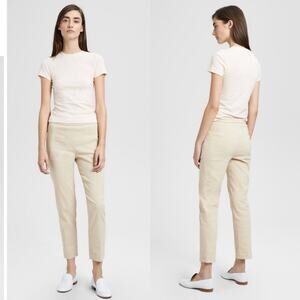 Theory Basic Pull On Pants Womens 12 Khaki Organic Crunch Wash Linen Crop Ankle